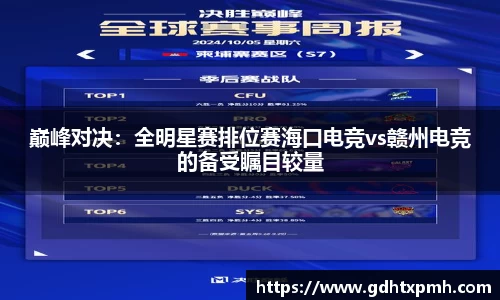 巅峰对决：全明星赛排位赛海口电竞vs赣州电竞的备受瞩目较量